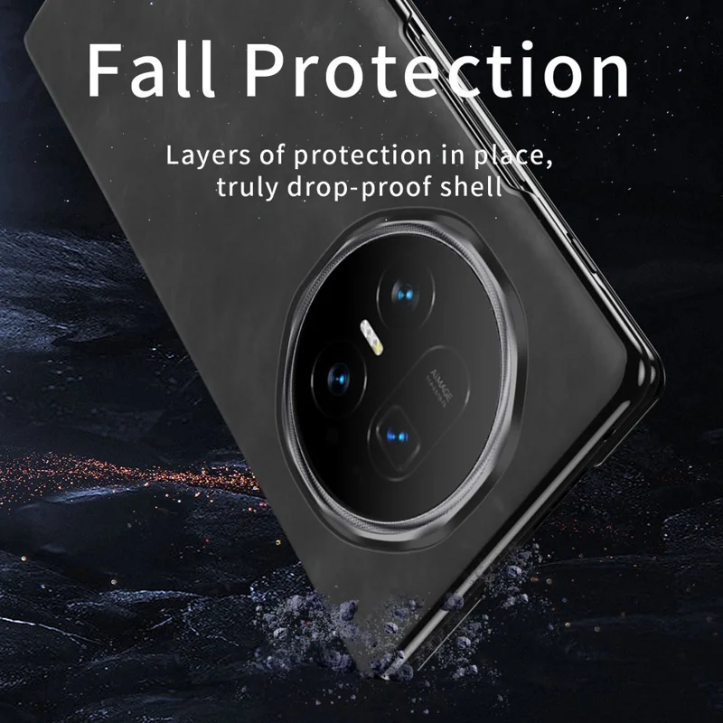 For Honor Magic V5 5G Case Drop Proof Stand Nappa Texture PU Leather + PC Phone Cover - Black