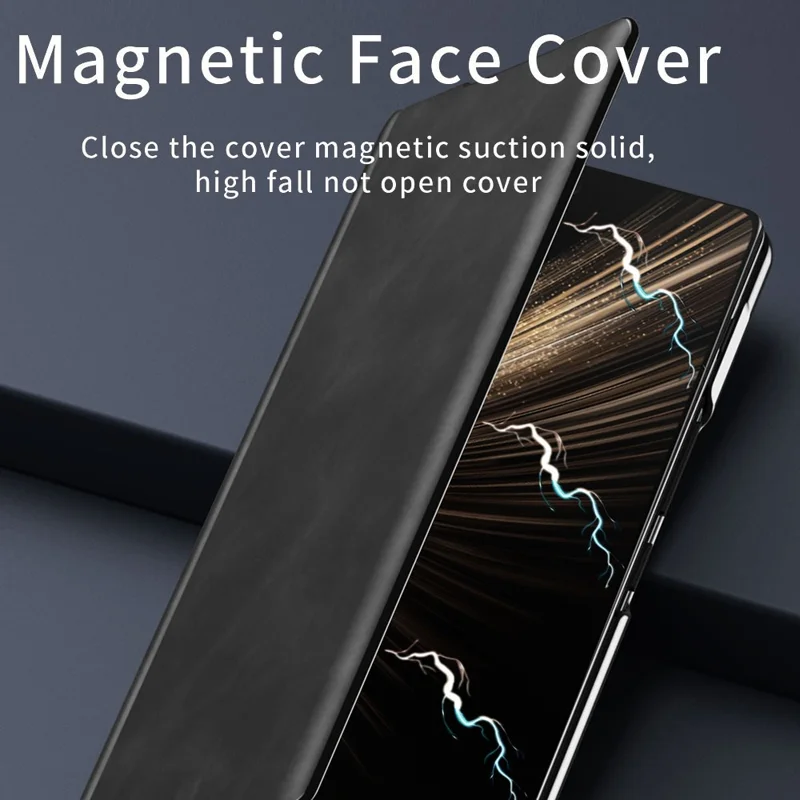 For Honor Magic V5 5G Case Drop Proof Stand Nappa Texture PU Leather + PC Phone Cover - Black