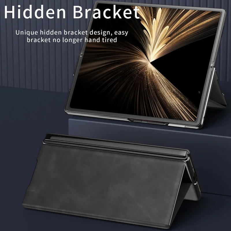 For Honor Magic V5 5G Case Drop Proof Stand Nappa Texture PU Leather + PC Phone Cover - Black