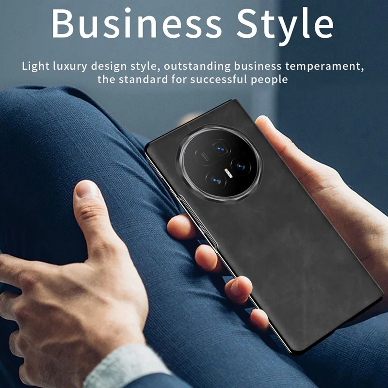 For Honor Magic V5 5G Case Drop Proof Stand Nappa Texture PU Leather + PC Phone Cover - Black