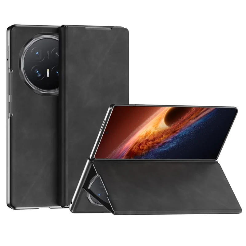 Capa para Honor Magic V6 5G Capa à Prova de Quedas com Suporte em Couro Sintético Textura Napa + Capa em PC - Preto