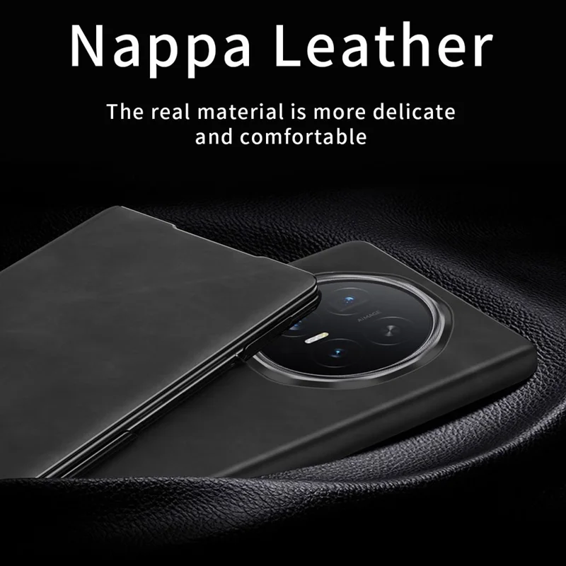 Capa para Honor Magic V6 5G Capa à Prova de Quedas com Suporte em Couro Sintético Textura Napa + Capa em PC - Preto