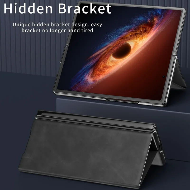 Capa para Honor Magic V6 5G Capa à Prova de Quedas com Suporte em Couro Sintético Textura Napa + Capa em PC - Preto