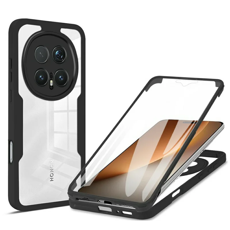 For Honor Magic8 Pro 5G Phone Case Acrylic + TPU Clear Phone Cover with PET Screen Film - Black