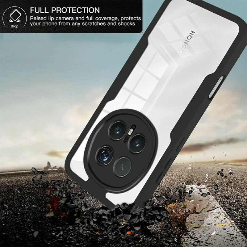 For Honor Magic8 Pro 5G Phone Case Acrylic + TPU Clear Phone Cover with PET Screen Film - Black