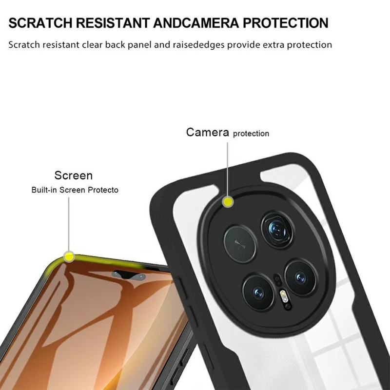 For Honor Magic8 Pro 5G Phone Case Acrylic + TPU Clear Phone Cover with PET Screen Film - Black