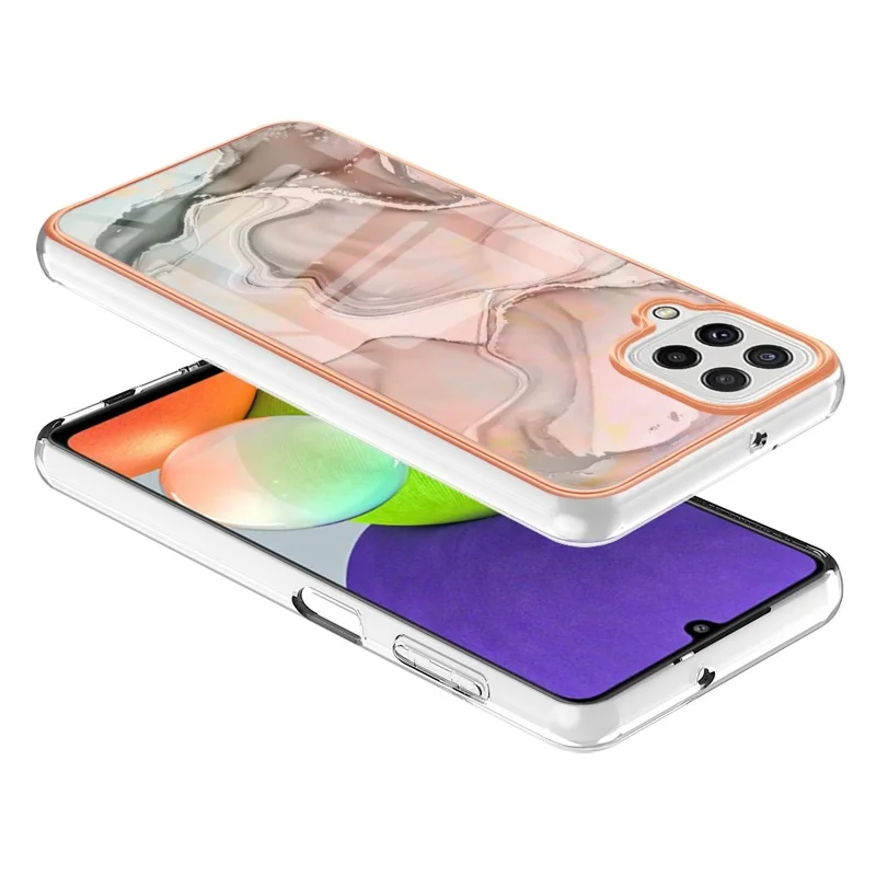 Para Samsung Galaxy A22 4G (versión de la Ue) / M32 (versión Global) 4G YB IMD Series-16 Patrón de Mármol Estilo de Cobertura de Teléfono E IMD 2.0 mm TPU Anti-dingerprints Electroplating Back Case - Rosado