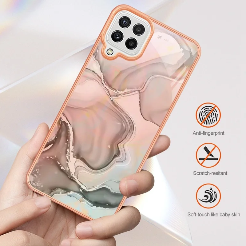 Para Samsung Galaxy A22 4G (versión de la Ue) / M32 (versión Global) 4G YB IMD Series-16 Patrón de Mármol Estilo de Cobertura de Teléfono E IMD 2.0 mm TPU Anti-dingerprints Electroplating Back Case - Rosado
