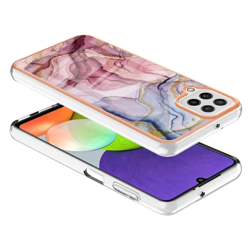 Für Samsung Galaxy A22 4G (EU -version) / M32 (globale Version) 4G YB IMD Series-16 Marble Muster Phone Cover Style E IMD 2,0 mm TPU Anti-fingerabdrücke Elektroplierend Zurück - Roségold