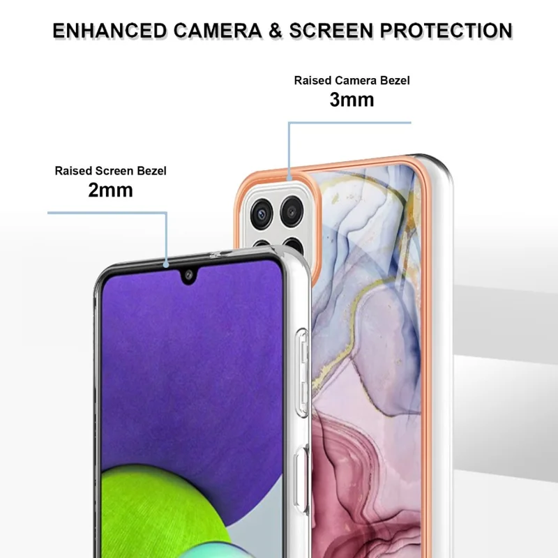 Für Samsung Galaxy A22 4G (EU -version) / M32 (globale Version) 4G YB IMD Series-16 Marble Muster Phone Cover Style E IMD 2,0 mm TPU Anti-fingerabdrücke Elektroplierend Zurück - Roségold