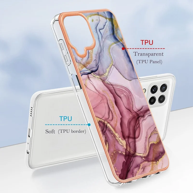 Für Samsung Galaxy A22 4G (EU -version) / M32 (globale Version) 4G YB IMD Series-16 Marble Muster Phone Cover Style E IMD 2,0 mm TPU Anti-fingerabdrücke Elektroplierend Zurück - Roségold