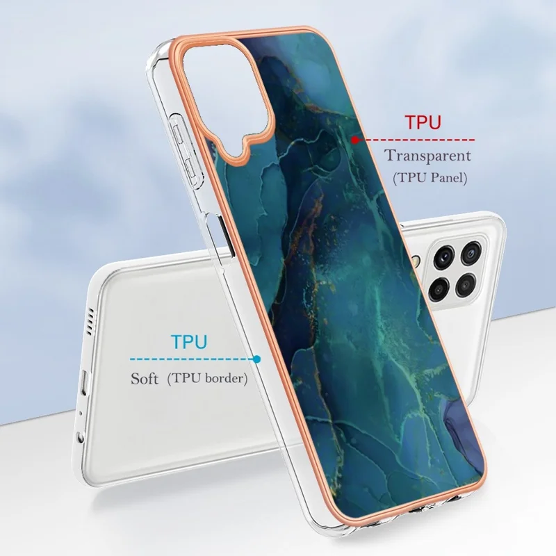 Für Samsung Galaxy A22 4G (EU -version) / M32 (globale Version) 4G YB IMD Series-16 Marble Muster Phone Cover Style E IMD 2,0 mm TPU Anti-fingerabdrücke Elektroplierend Zurück - Grün