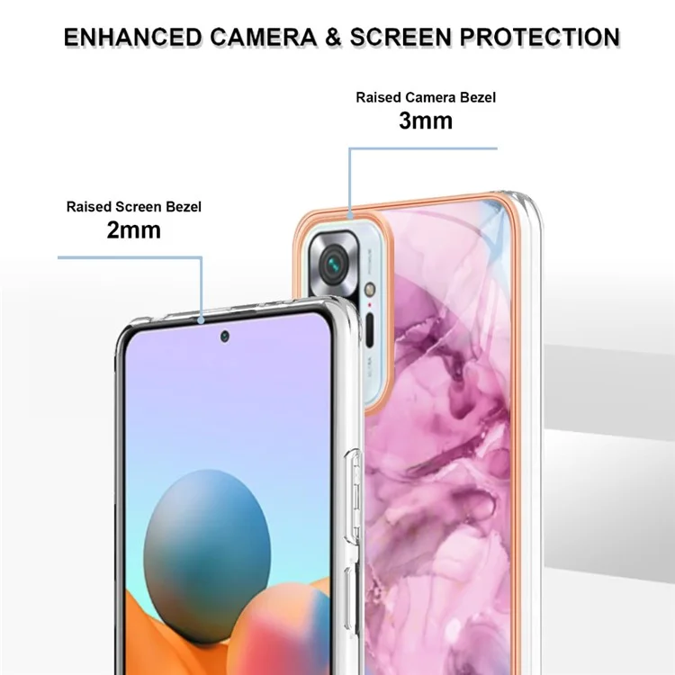For Xiaomi Redmi Note 10 Pro 4G (Global) / Note 10 Pro 4G (India) / Note 10 Pro Max 4G YB IMD Series-16 Electroplated Marble Pattern Case Style E IMD 2.0mm TPU Shockproof Phone Cover - Rose