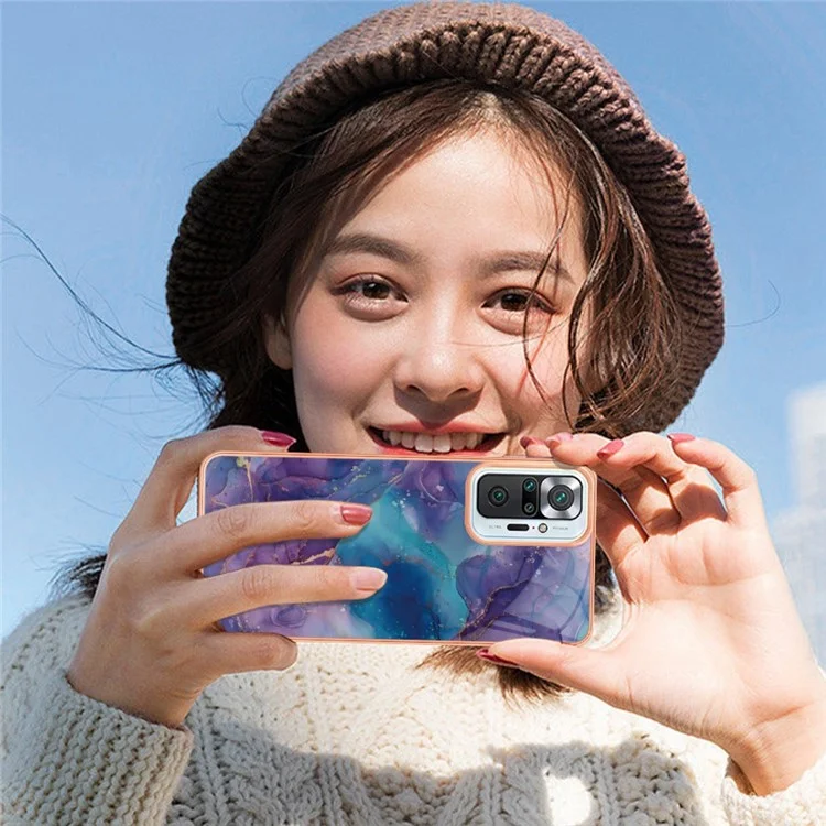 For Xiaomi Redmi Note 10 Pro 4G (Global) / Note 10 Pro 4G (India) / Note 10 Pro Max 4G YB IMD Series-16 Electroplated Marble Pattern Case Style E IMD 2.0mm TPU Shockproof Phone Cover - Rose