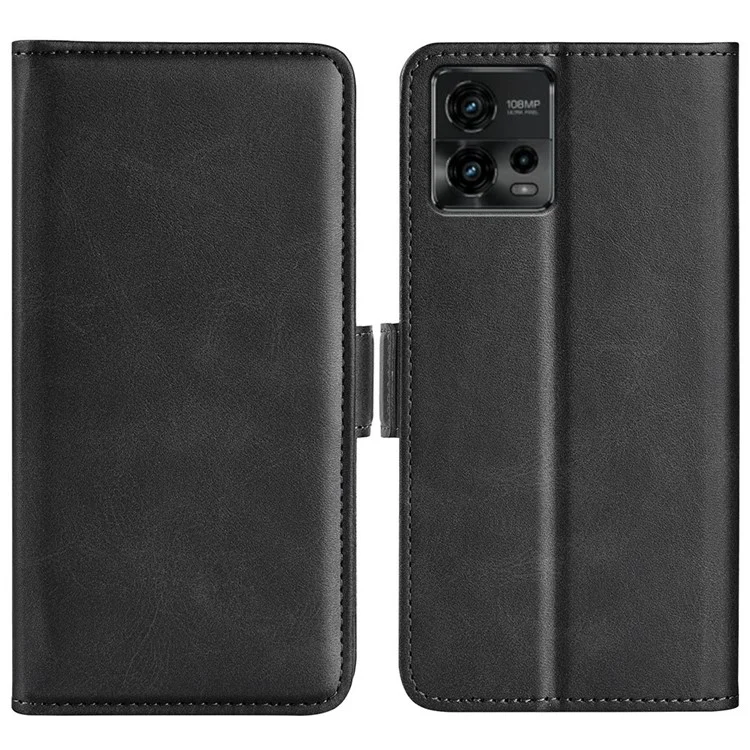 Tampa do Telefone Celular Para Motorola Moto G72 4G PU Couro Duplo Grano Magnético Textura do Bezerro Stand Phone Caixa - Preto