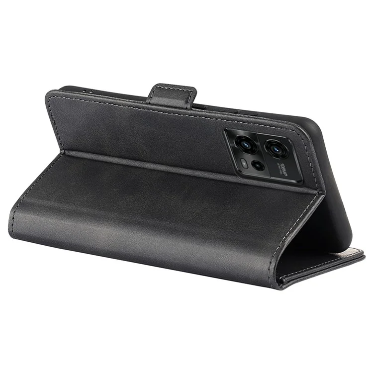 Tampa do Telefone Celular Para Motorola Moto G72 4G PU Couro Duplo Grano Magnético Textura do Bezerro Stand Phone Caixa - Preto