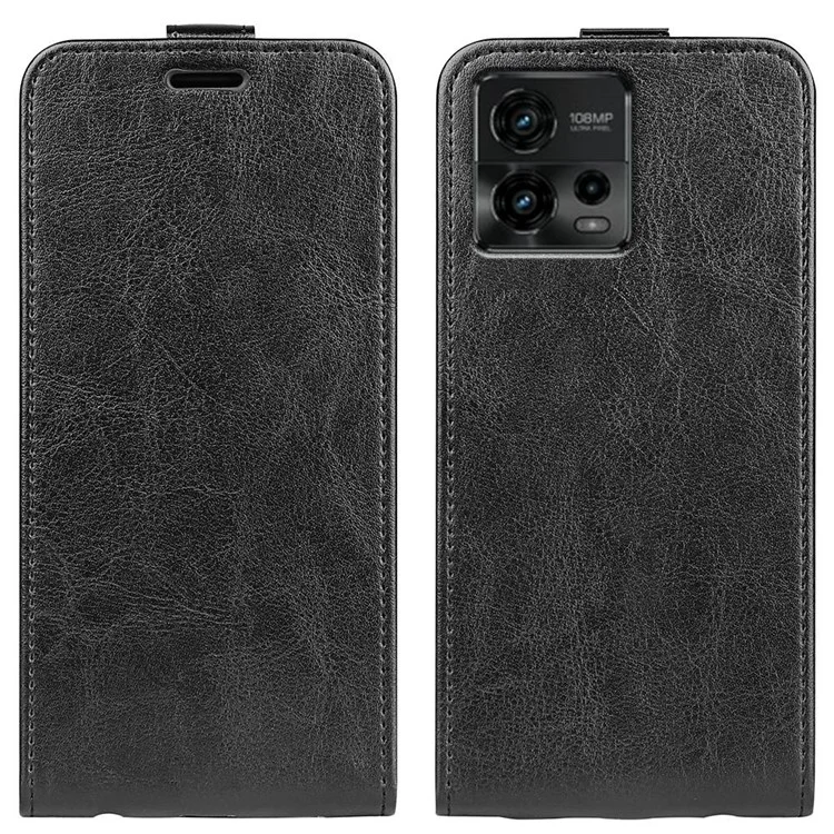 Для Motorola Moto G72 4G Вертикальный флип-кожаный чехол с текстурой "Crazy Horse", защитный чехол с держателем для карт - черный