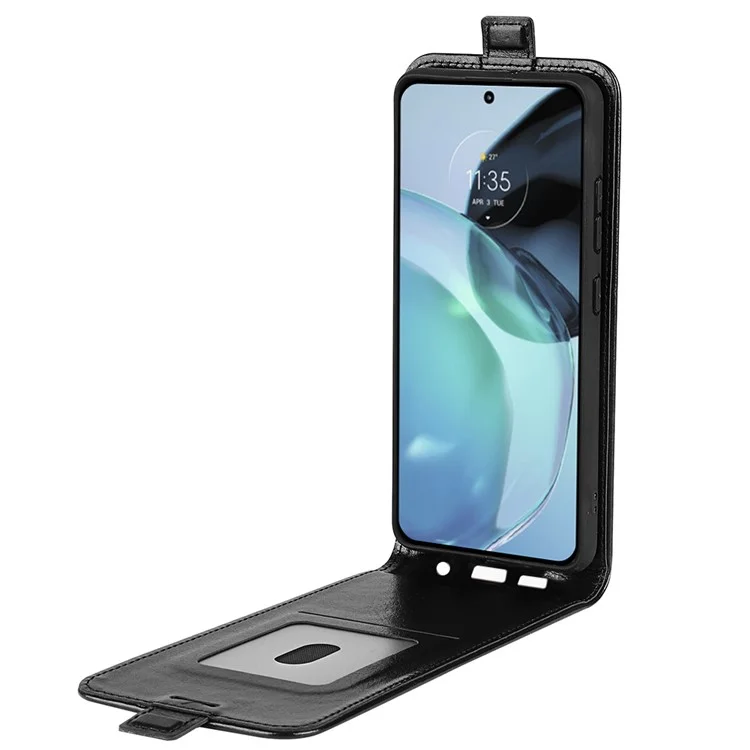 Для Motorola Moto G72 4G Вертикальный флип-кожаный чехол с текстурой "Crazy Horse", защитный чехол с держателем для карт - черный