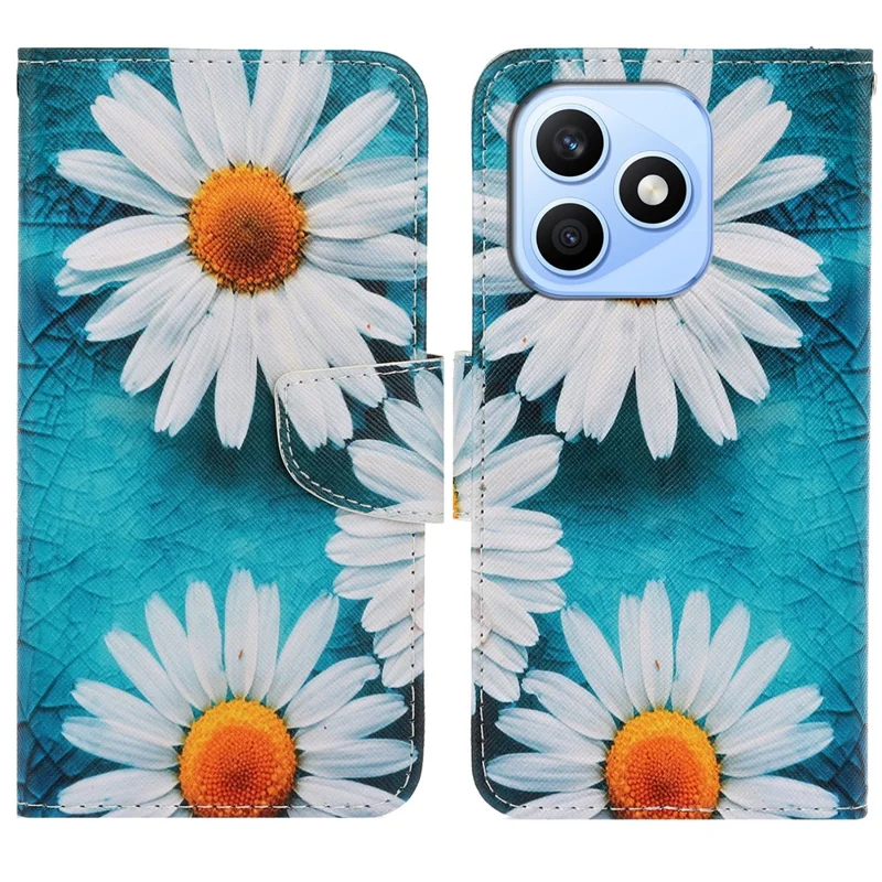 Fodral för Honor X8d 4G med mönstertryck, skyddande läderfodral med handledsband - Krisantem