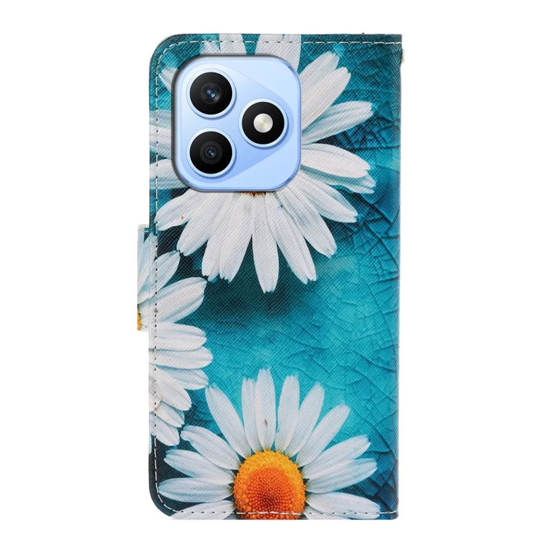 Fodral för Honor X8d 4G med mönstertryck, skyddande läderfodral med handledsband - Krisantem