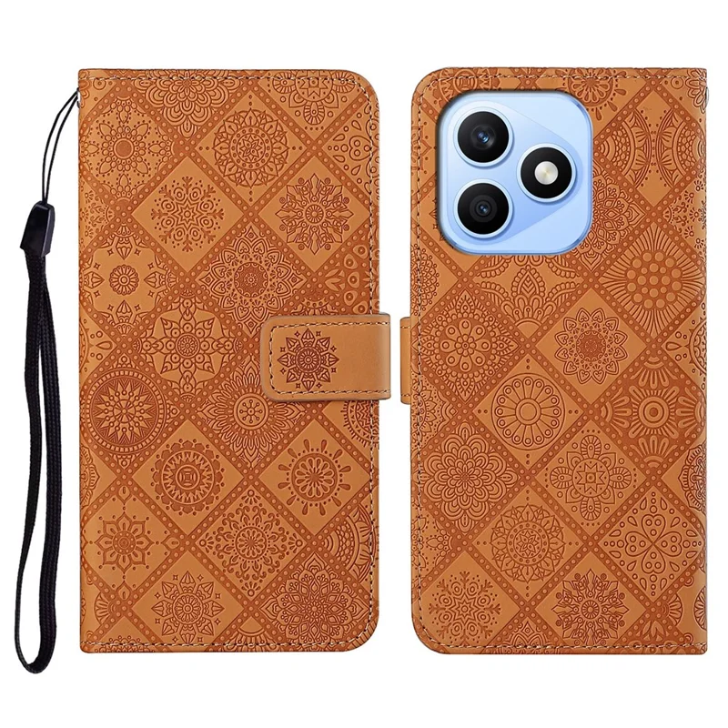 Capa Honor X8d 4G, Capa em Pele, Capa Carteira com Alça, Estilo Étnico, Castanho