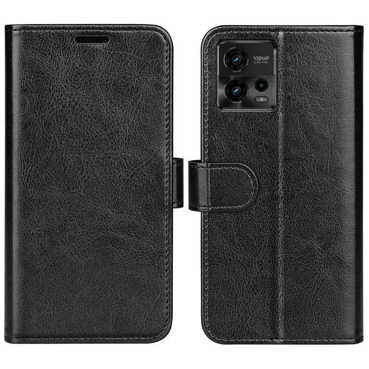 Para Motorola Moto G72 4G Crazy Horse Texture Phone Wallet Case Stand PU Leather Coated TPU Scratch-resistant Cell Phone Cover - Black