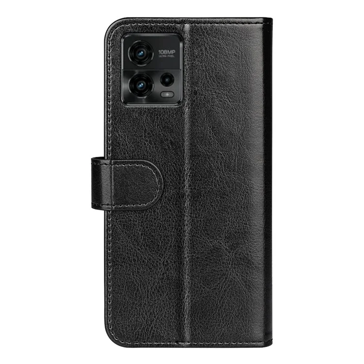 Para Motorola Moto G72 4G Crazy Horse Texture Phone Wallet Case Stand PU Leather Coated TPU Scratch-resistant Cell Phone Cover - Black