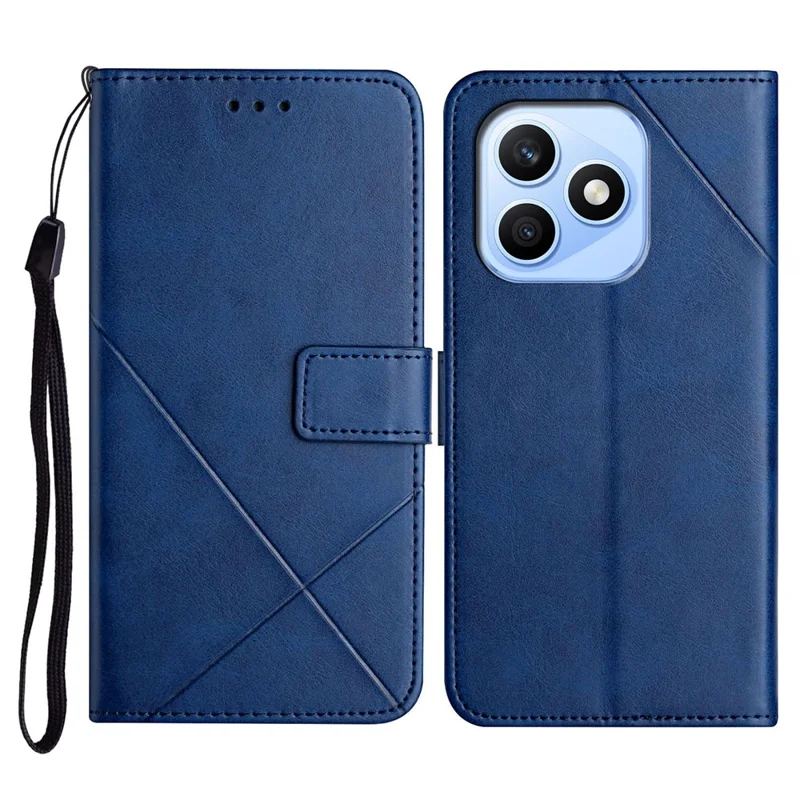 För Honor X8d 4G Skal Linjemönster Läderfodral Med Handlager - Blå