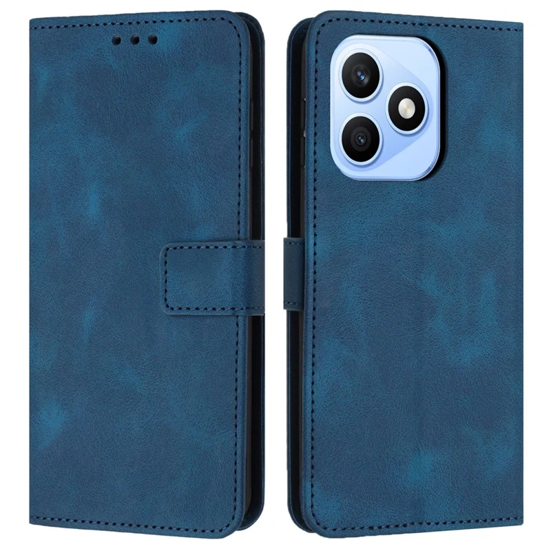 غطاء هاتف Honor X8d 4G أزرق من الجلد بلون سادة مع محفظة واقية - أزرق