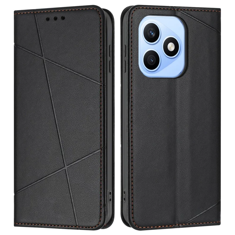 Capa Carteira para Honor X8d 4G com Design em Linha, Capa de Couro com Suporte e Alça de Pulso - Preto