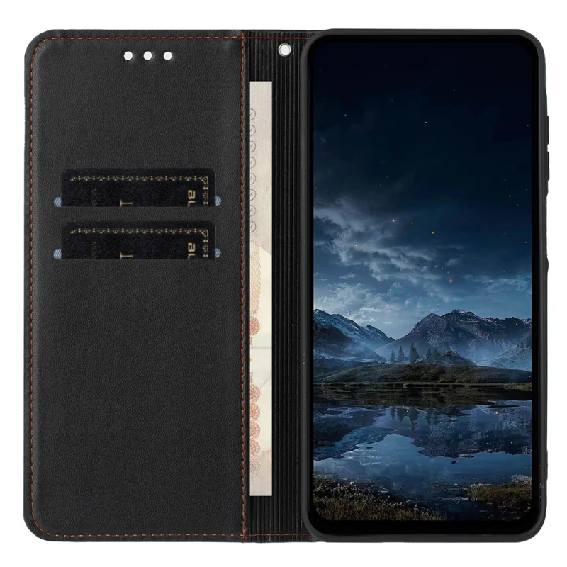 Capa Carteira para Honor X8d 4G com Design em Linha, Capa de Couro com Suporte e Alça de Pulso - Preto