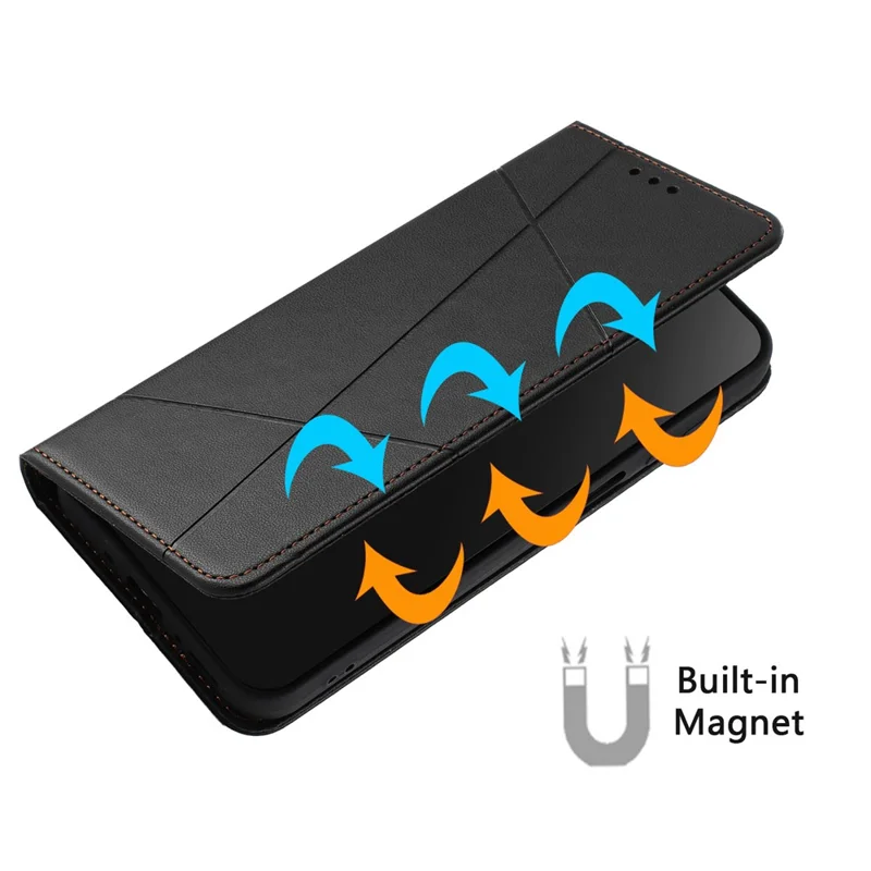 Capa Carteira para Honor X8d 4G com Design em Linha, Capa de Couro com Suporte e Alça de Pulso - Preto