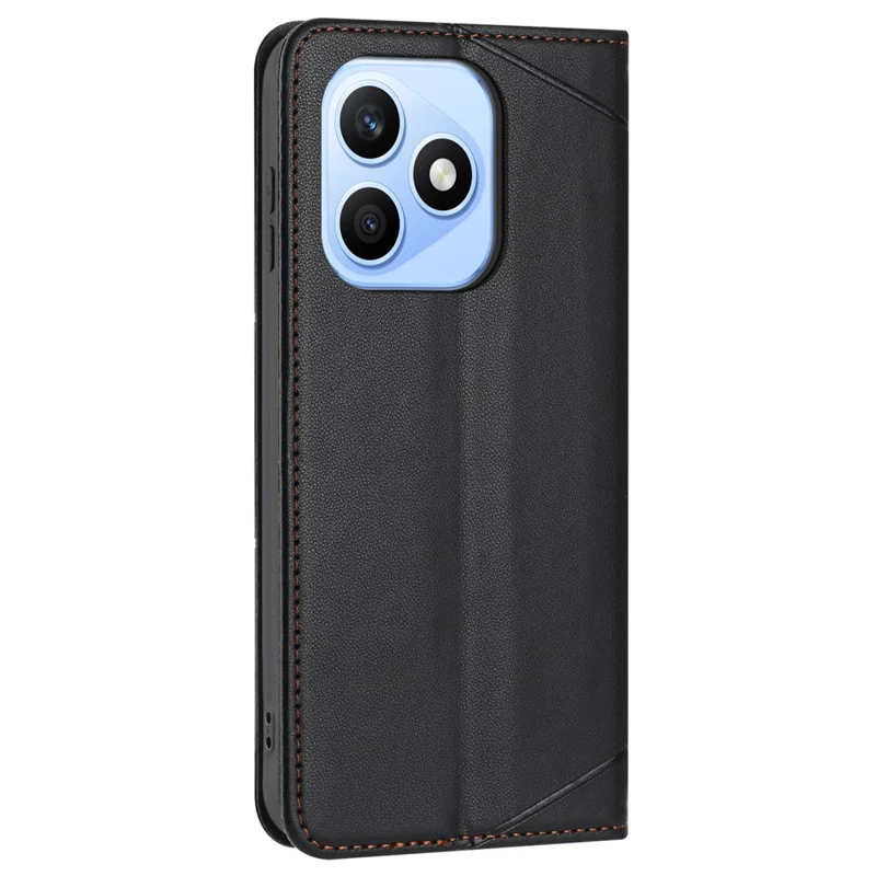 Capa Carteira para Honor X8d 4G com Design em Linha, Capa de Couro com Suporte e Alça de Pulso - Preto