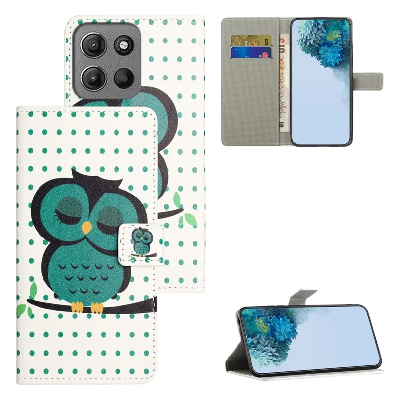 Case for Motorola Moto G67 5G  /  G77 5G Pattern Print PU Leather Wallet Phone Cover - Dots Owl