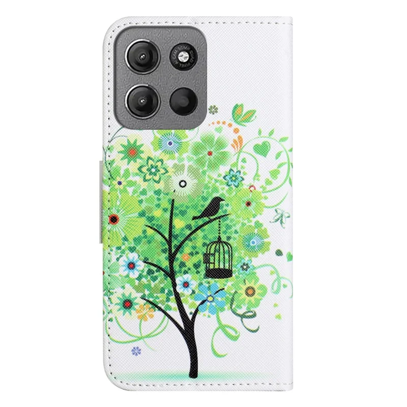 Case for Motorola Moto G77 5G  /  G67 5G Pattern Printing Cross Texture Leather Phone Cover - Green Tree