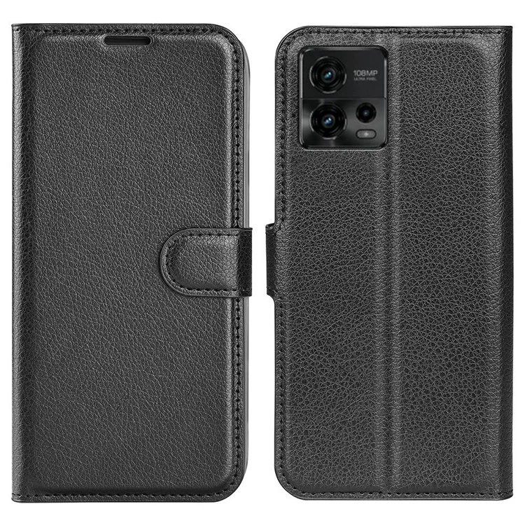 Флип-чехол из натуральной кожи для Motorola Moto G72 4G, чехол-кошелек для сотового телефона, защита от пыли, с текстурой личи, черный