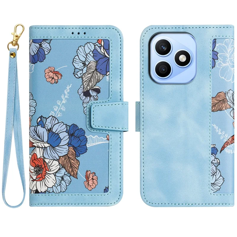 For Honor X8d 4G Case PU Leather Floral Phone Cover with Card Slots - Baby Blue