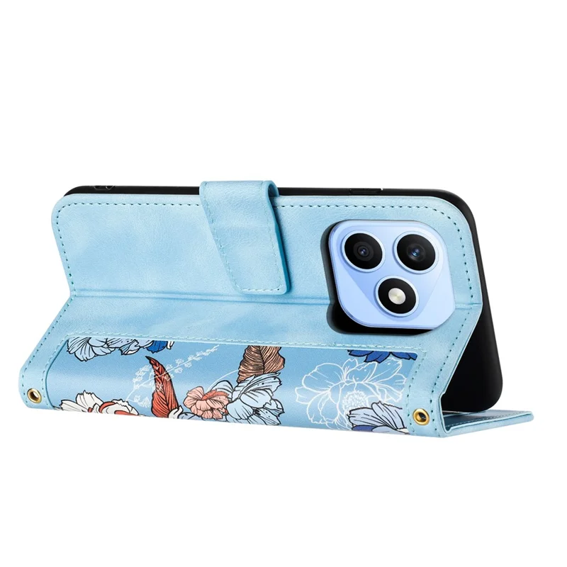 For Honor X8d 4G Case PU Leather Floral Phone Cover with Card Slots - Baby Blue