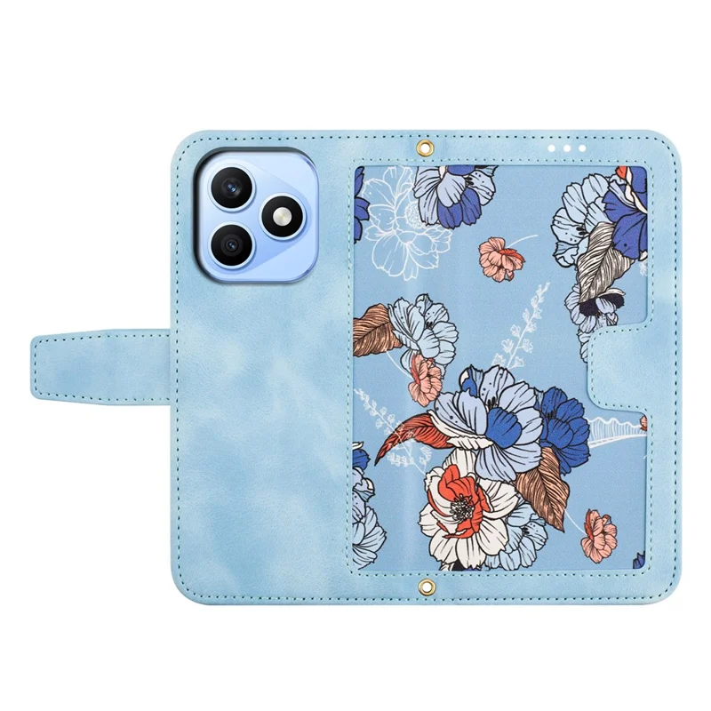 For Honor X8d 4G Case PU Leather Floral Phone Cover with Card Slots - Baby Blue