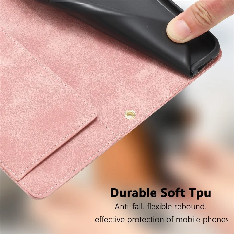 For Honor 600 Lite 5G Case Tulip Leather Phone Cover with 5 Card Slots Wallet - Pink