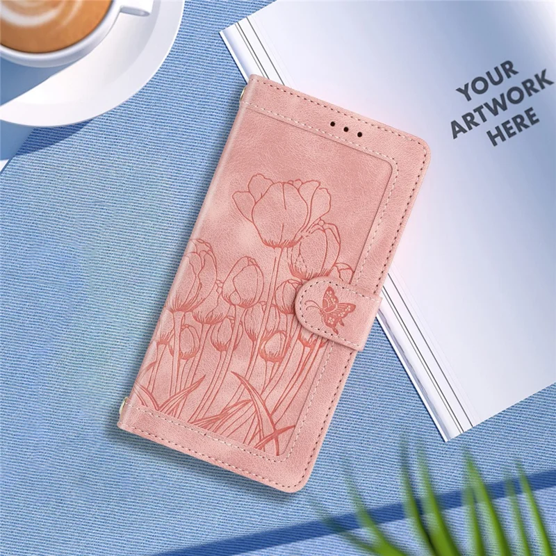 For Honor 600 Lite 5G Case Tulip Leather Phone Cover with 5 Card Slots Wallet - Pink