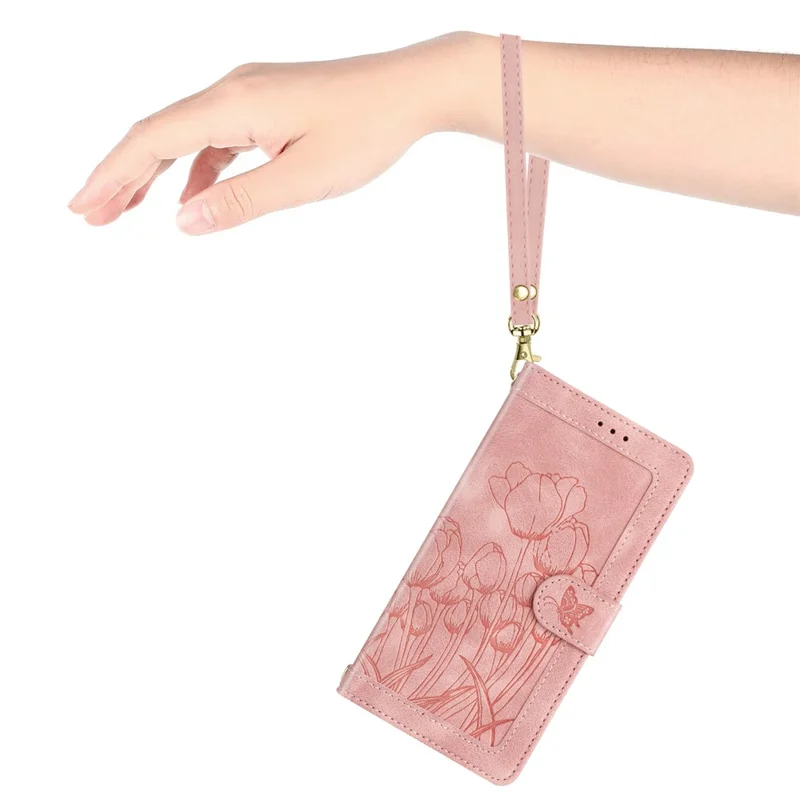 For Honor 600 Lite 5G Case Tulip Leather Phone Cover with 5 Card Slots Wallet - Pink
