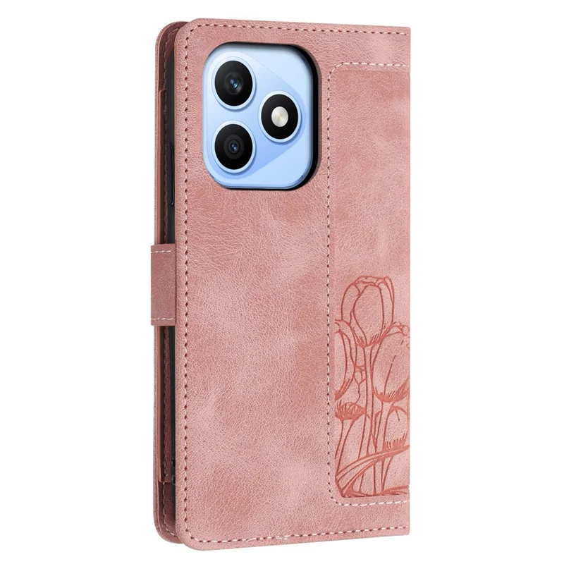 For Honor X8d 4G Case Tulip Leather Phone Cover with 5 Card Slots Wallet - Pink