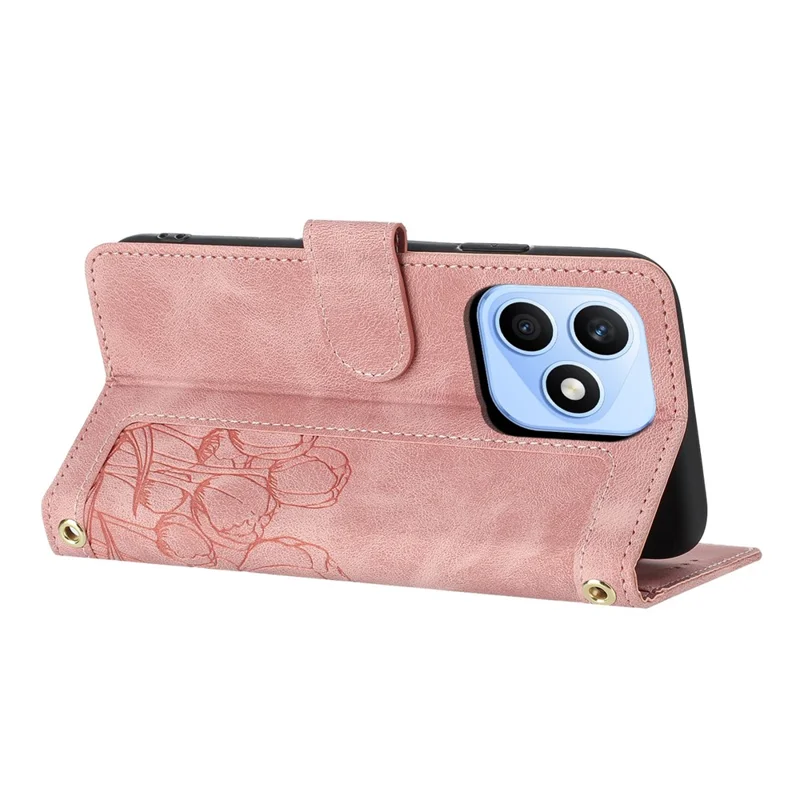 For Honor X8d 4G Case Tulip Leather Phone Cover with 5 Card Slots Wallet - Pink