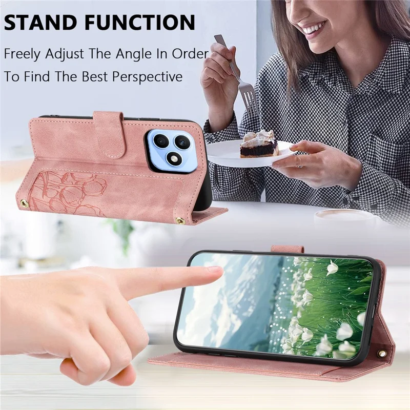 For Honor X8d 4G Case Tulip Leather Phone Cover with 5 Card Slots Wallet - Pink