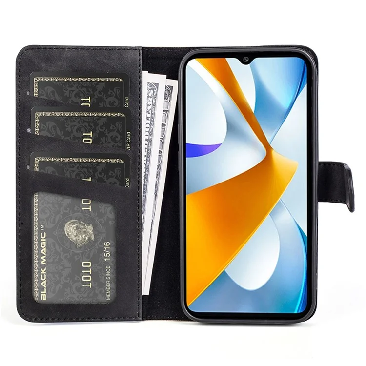 Pour Xiaomi Poco C40 4G Protection Complète Cadre de Téléphone Portable Portefeuille Portefeuille Dual Color Splicing Magnetic Flasp Anti-scratch PU le Cuir Téléphone Couverture - le Noir