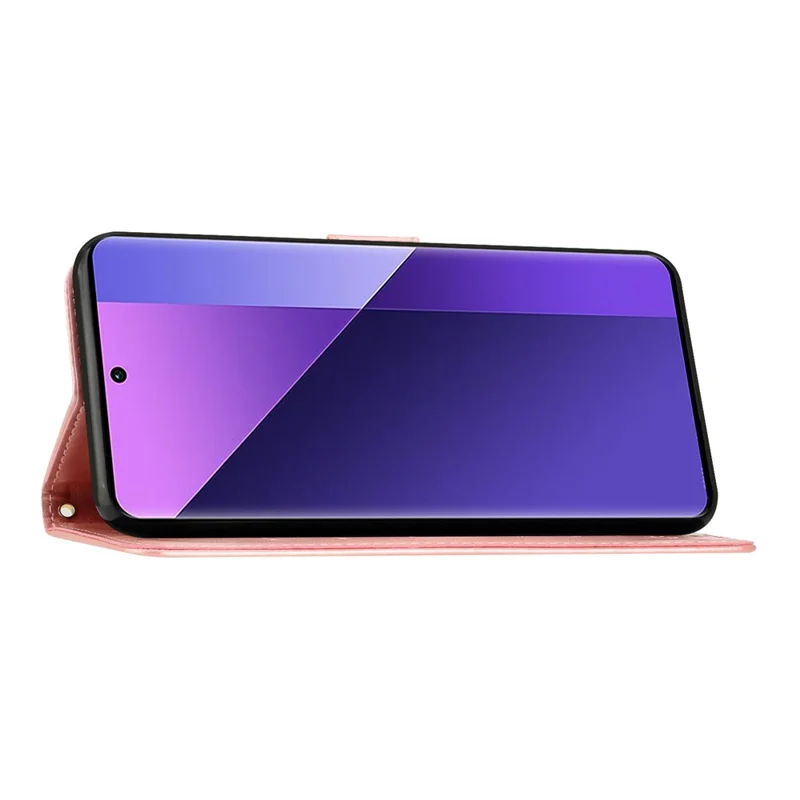 For Honor X8d 4G Leather Wallet Case Butterfly Flower Imprinted Phone Cover with Strap - Rose Gold