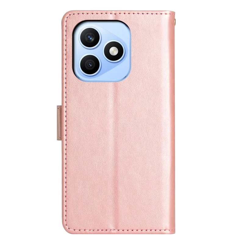 For Honor X8d 4G Leather Wallet Case Butterfly Flower Imprinted Phone Cover with Strap - Rose Gold