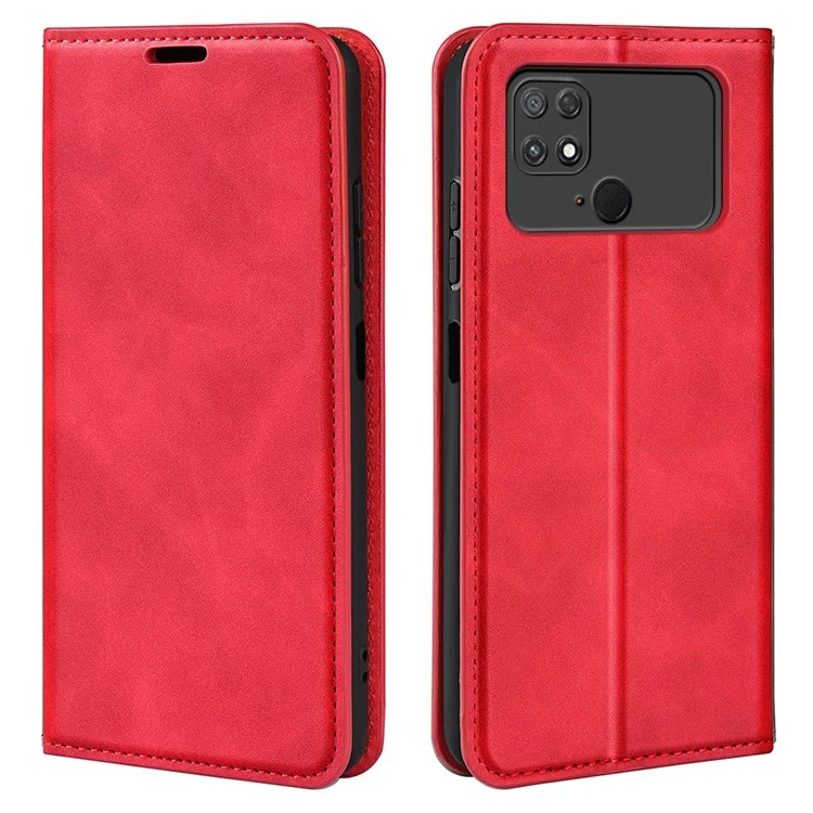 For Xiaomi Poco C40 4G Magnetic Auto-absorbed Anti-drop Phone Cover Skin-touch Feeling PU Leather Folio Phone Wallet Stand Case - Red
