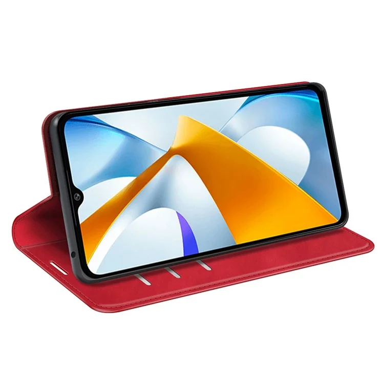 For Xiaomi Poco C40 4G Magnetic Auto-absorbed Anti-drop Phone Cover Skin-touch Feeling PU Leather Folio Phone Wallet Stand Case - Red